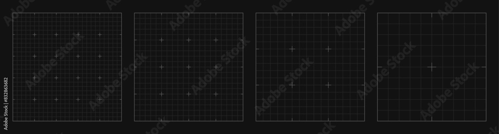 Set of square grid background with empty space on dark gray backdrop. Design of square graph paper, school math sheet, grid paper sheet, notebook pattern, architectural graph paper Set of square grid background with empty space on dark gray backdrop. Design of square graph paper, school math sheet, grid paper sheet, notebook pattern, architectural graph paper