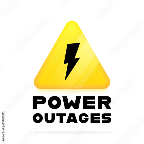 Power outages geometric badge in 3d style with lightning mark on triangle and glowing effect. Logo design. Vector illustration