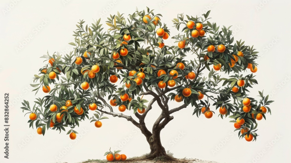 Fototapeta premium Orange Tree Illustration with Ripe Fruits - Generative AI