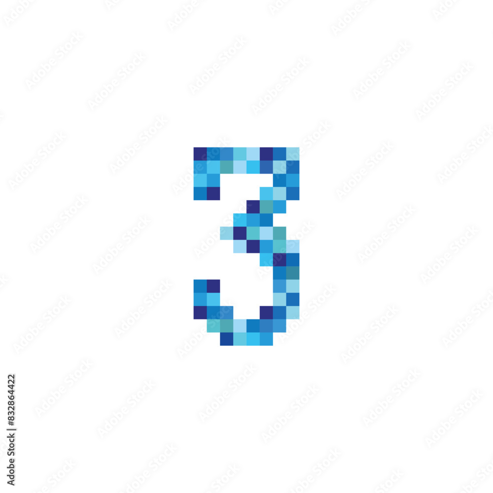 number 3 pixels, simple blue vector logo symbol number 3 pixels, simple blue vector logo symbol
