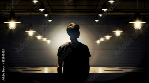 Silhouette of Young Man Surrounded by Vintage Lamp Lights