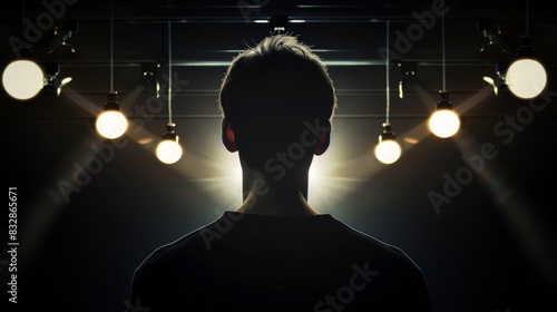 Silhouette of Young Man Surrounded by Vintage Lamp Lights