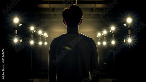 Silhouette of Young Man Surrounded by Vintage Lamp Lights