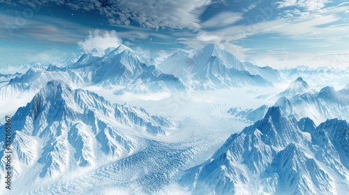 Ice sheet surface and snow-capped mountains
