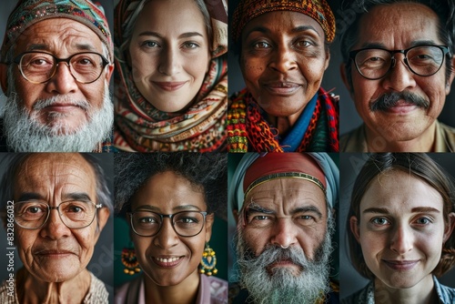 A collection of portraits featuring young, smiling women with diverse facial expressions, showcasing cultural diversity, various ethnicities, and different ages.
