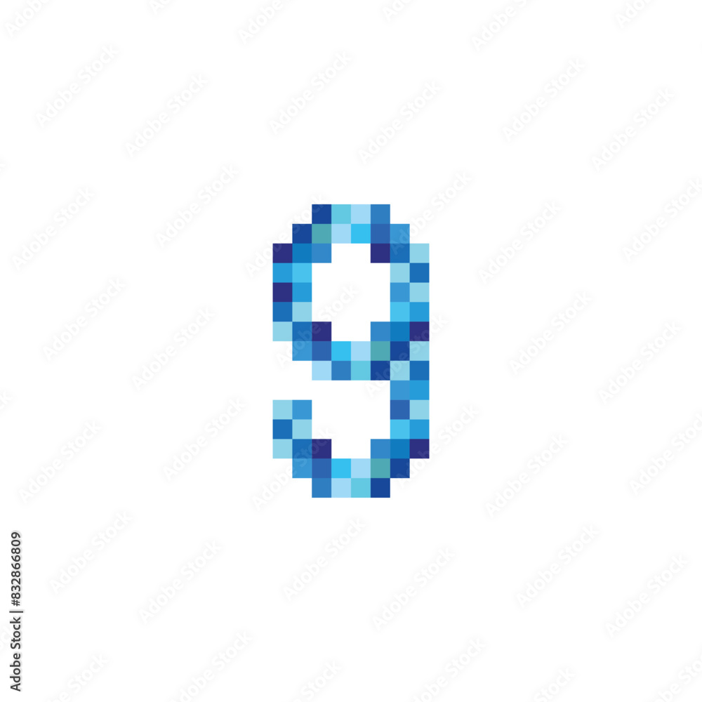 number 9 pixels, simple blue vector logo symbol number 9 pixels, simple blue vector logo symbol