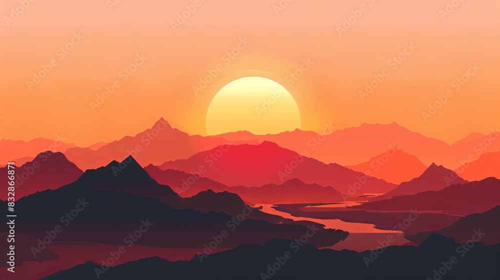 Cartoon style dawn landscape Cartoon style dawn landscape