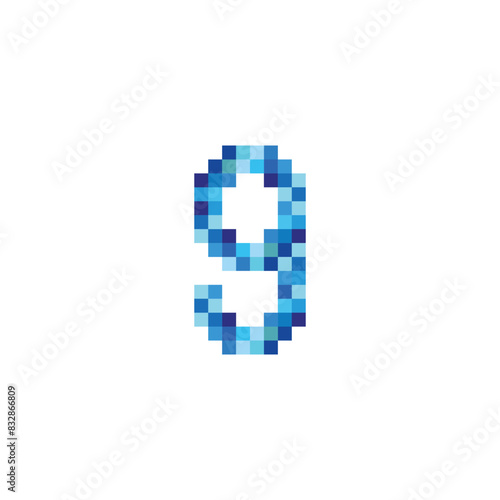 number 9 pixels, simple blue vector logo symbol
