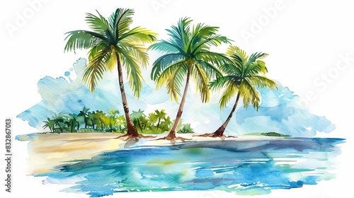landscape of an island full of palm trees