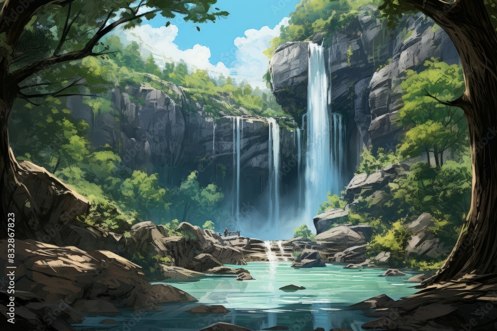 Naklejka premium Waterfalls - Generative AI