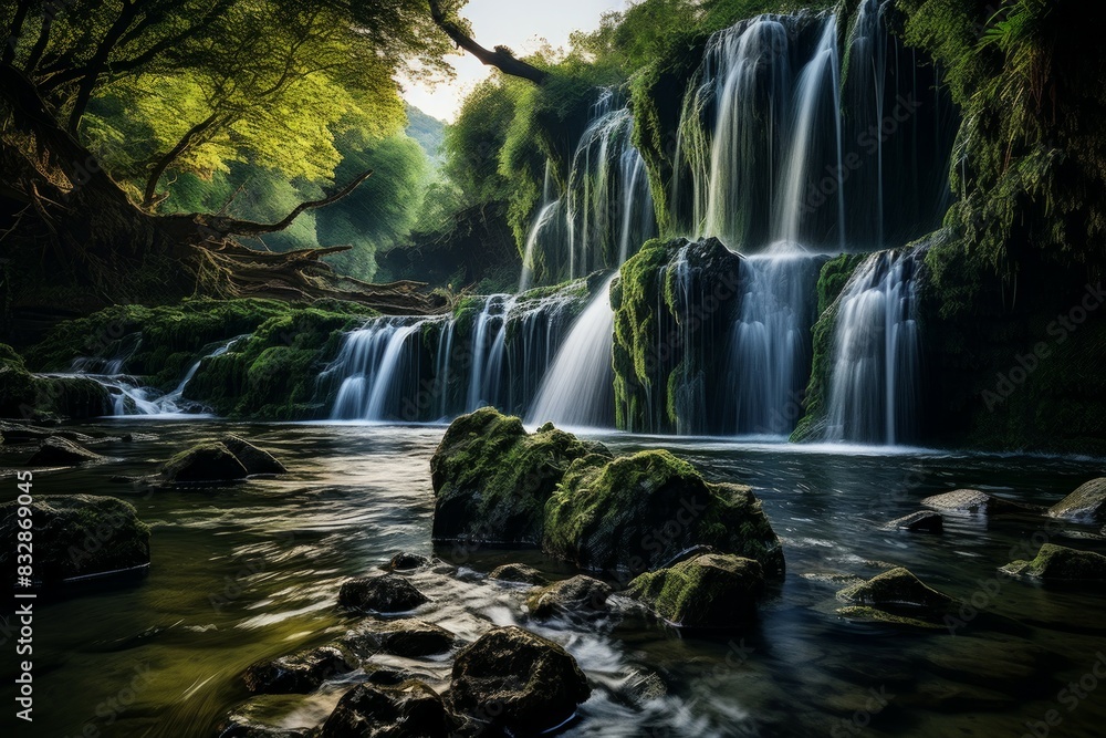 Obraz premium Waterfalls - Generative AI