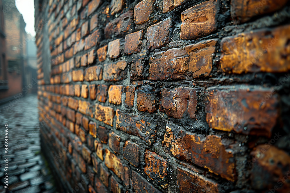 The detailed surface of a brick wall, showing its rough texture. Concept of construction materials and architectural details. Generative Ai. The detailed surface of a brick wall, showing its rough texture. Concept of construction materials and architectural details. Generative Ai.