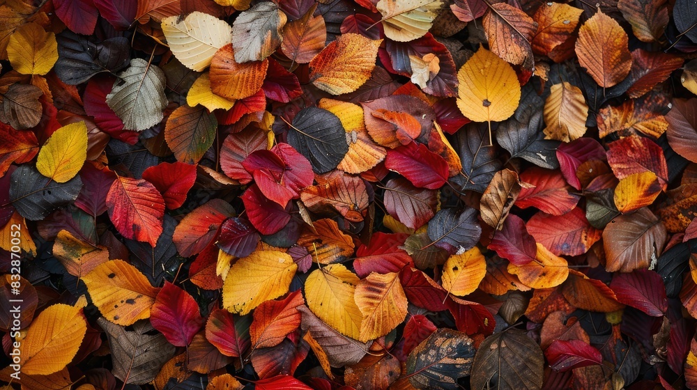 Vibrant autumn backdrop created by a carpet of fallen leaves in the forest Vibrant autumn backdrop created by a carpet of fallen leaves in the forest