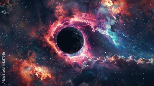 Space Art: Black Hole and Nebula with Colorful Stellar Background