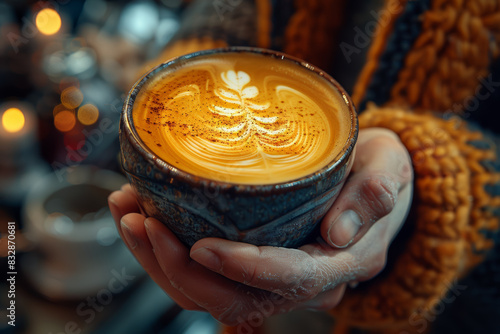 A barista crafting a latte art in a cozy café. Concept of craftsmanship and hospitality. Generative Ai.