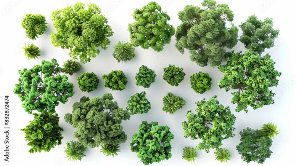 Top view of diverse green trees, Generative AI Top view of diverse green trees, Generative AI