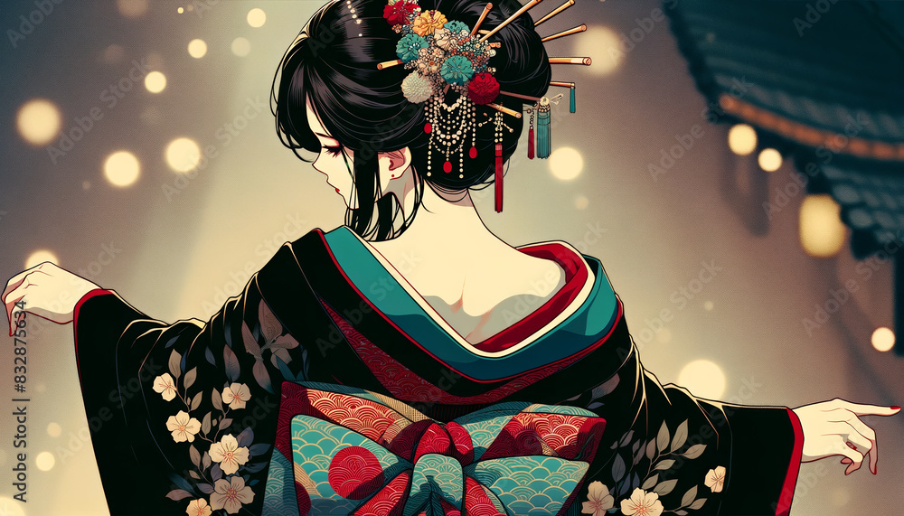 日本画(Japanese painting)/美人画 美女 着物 anime イラスト 日本画(Japanese painting)/美人画 美女 着物 anime イラスト