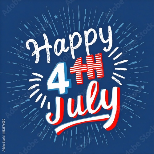 Wallpaper Mural  Cartoon illustration of "Happy 4th of July" handwritten style text surrounded by grunge rays design on blue background, independence day Torontodigital.ca