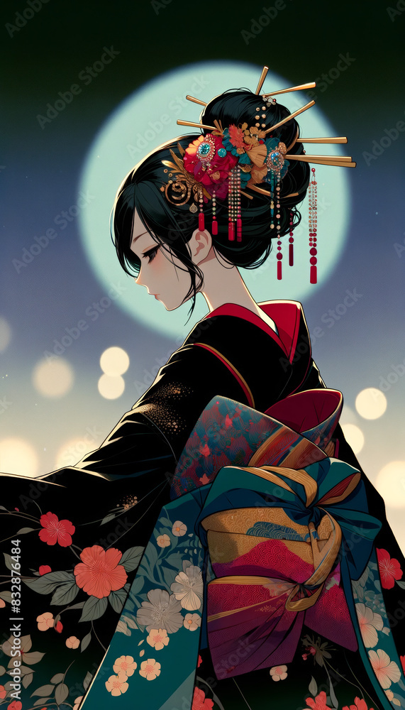 日本画(Japanese painting)/美人画 美女 着物 anime イラスト 日本画(Japanese painting)/美人画 美女 着物 anime イラスト