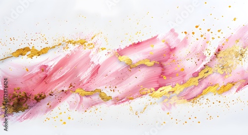 A stunning watercolor abstract background with flowing pink flecks and gold lines forming an intricate pattern.