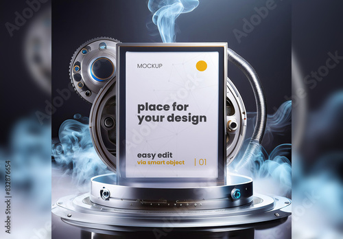 Futuristic Metal Tech Smoke Steam Design Poster Frame Mockup 02 Generative Ai