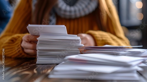 Concept of memorization, Student studying with flashcards photo