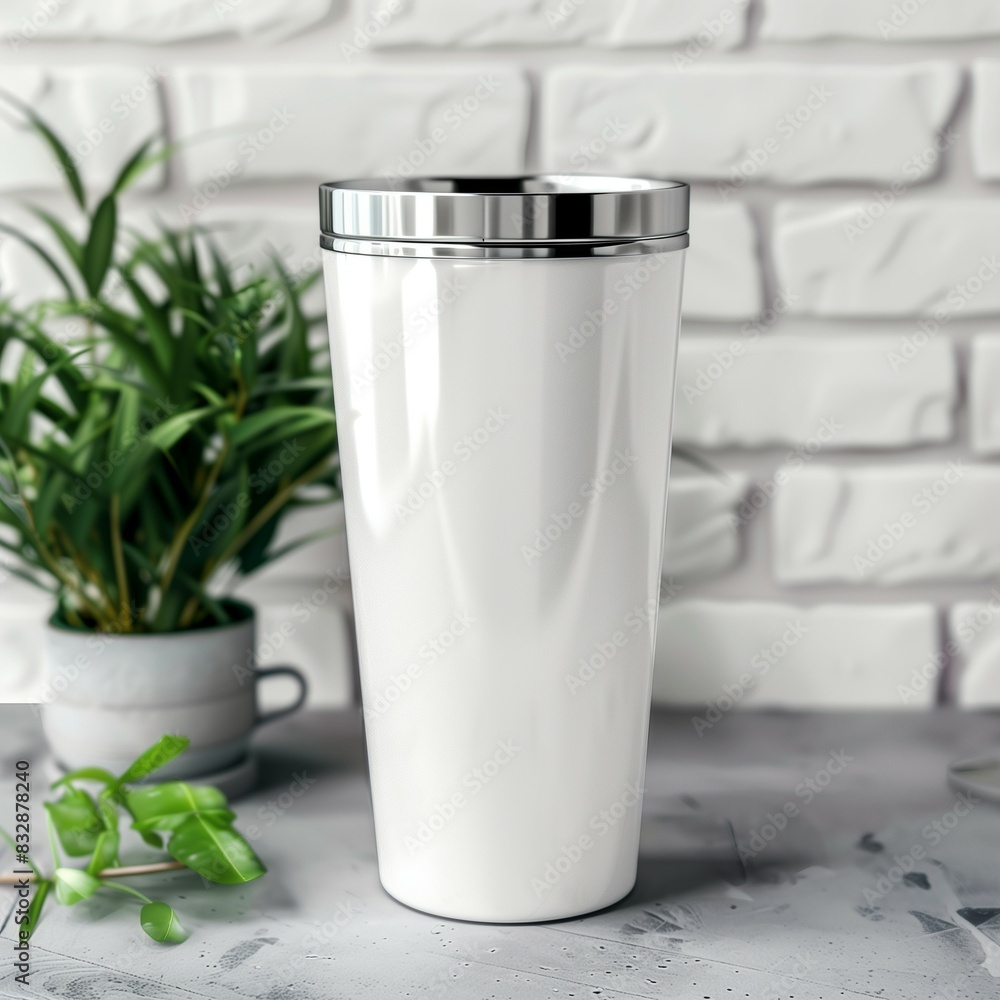 Tumbler Mockup Blank White Plant in Background Blanks Tumbler Mockup Blank White Plant in Background Blanks
