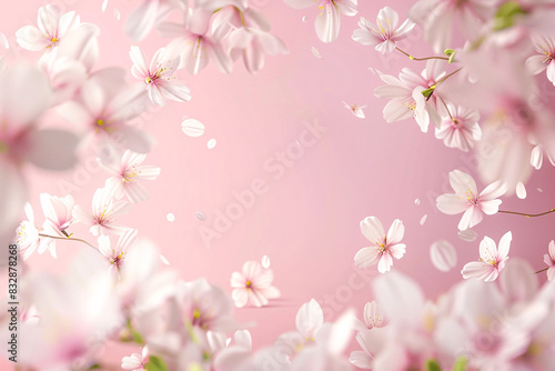 Pink cherry blossoms bloom on a branch in spring, their delicate petals a symbol of fleeting beauty