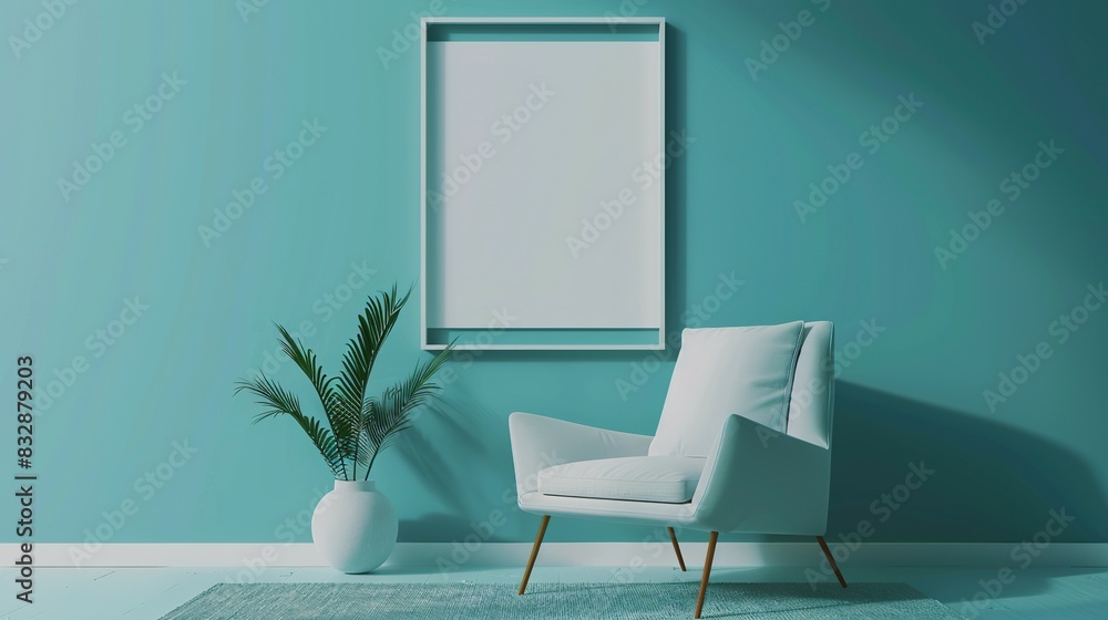 Minimalist Living Room Design: Concept Poster Mockup, 3D Rendering Minimalist Living Room Design: Concept Poster Mockup, 3D Rendering
