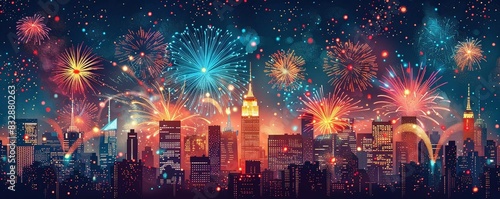 Design a poster featuring a Land of the Free message with fireworks