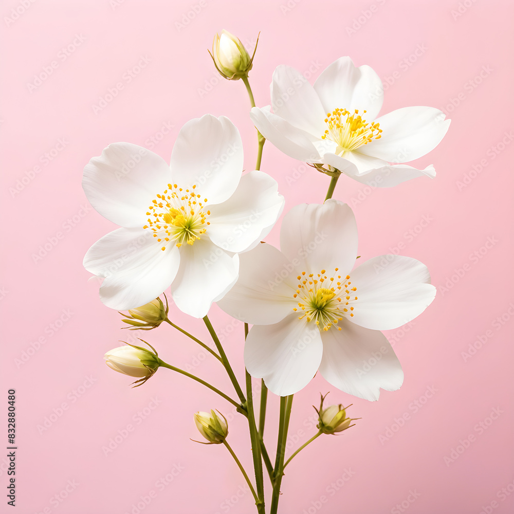 Template white flowers with yellow stamens placed on a pink background. Template white flowers with yellow stamens placed on a pink background.
