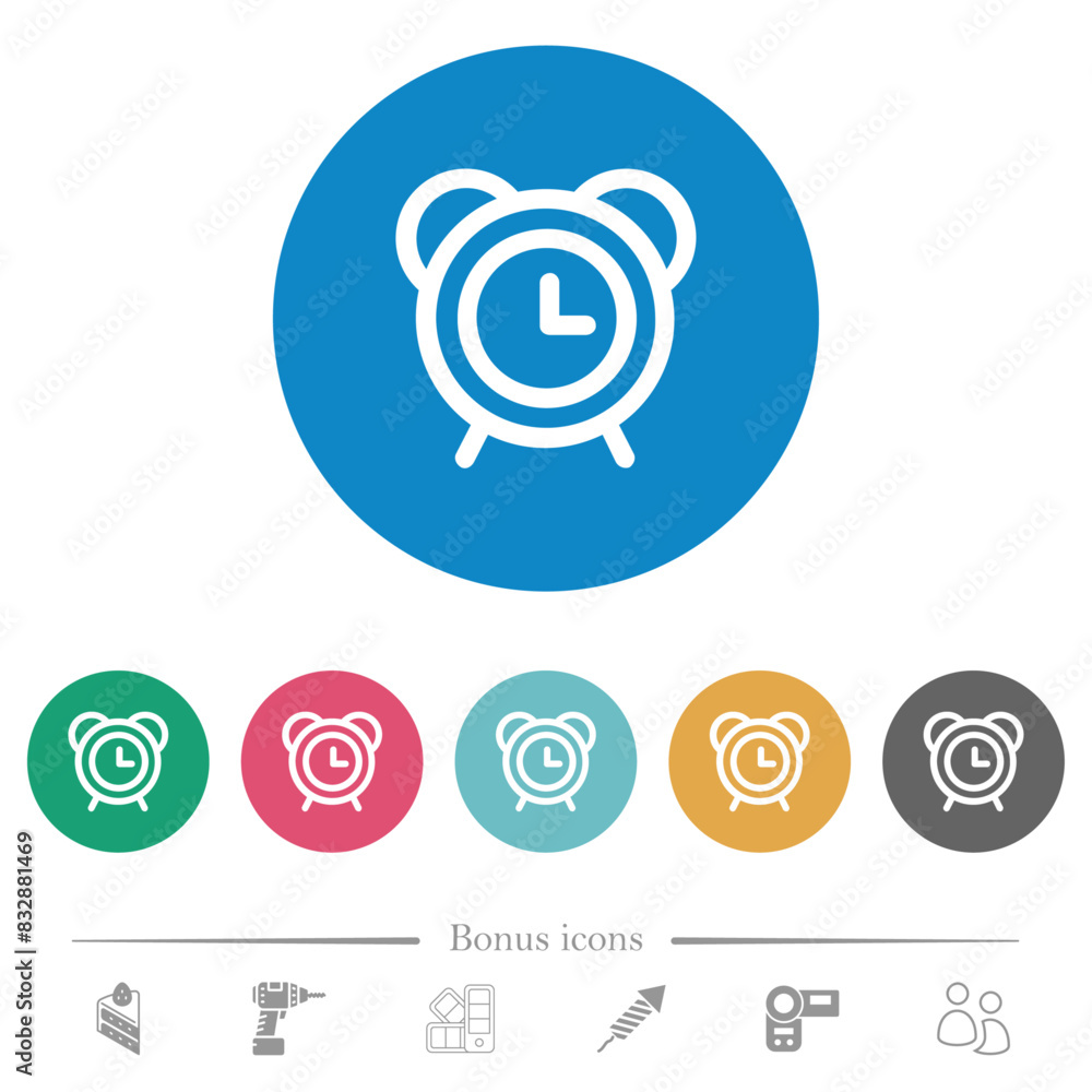 Retro alarm clock outline flat round icons