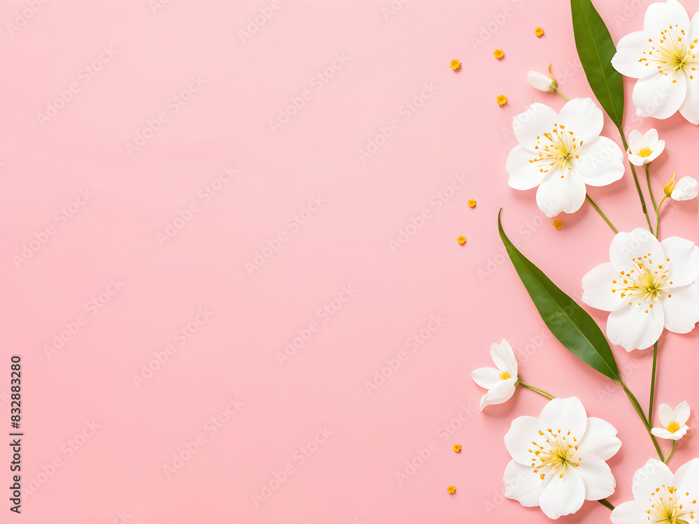 Template white flowers with yellow stamens placed on a pink background. Template white flowers with yellow stamens placed on a pink background.