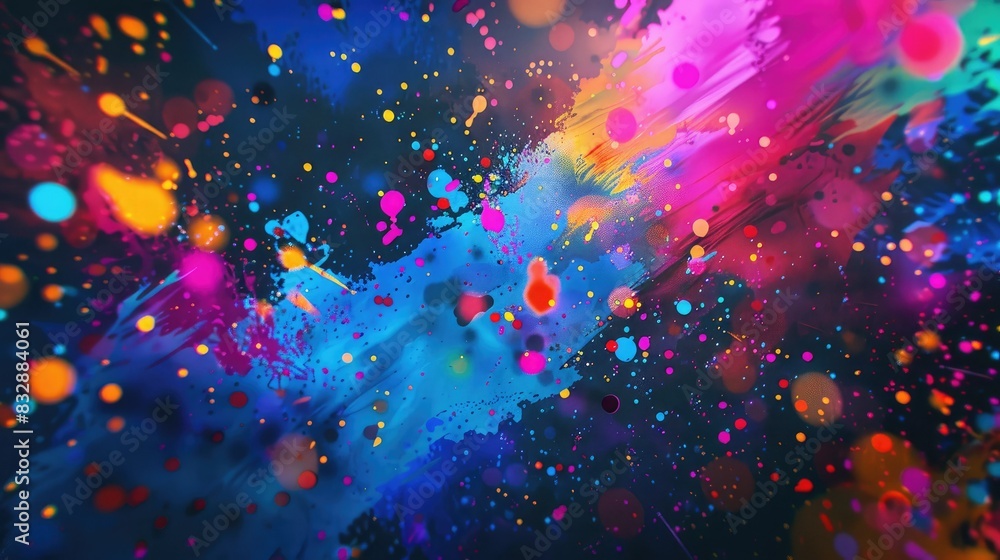 Luminous paint splatters forming vibrant, glowing backgrounds
