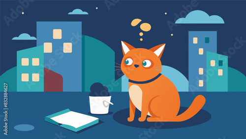 The thoughts and emotions of a stray cat expressed through their journal entry as they navigate the city streets in search of food.. Vector illustration