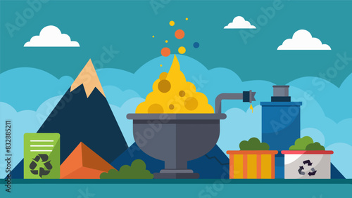Raw waste materials being dumped into the incineration chamber setting the stage for energy to be created from what was once seen as useless.. Vector illustration photo