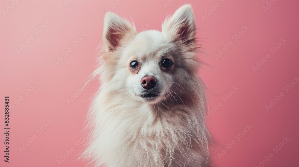 Spitz dog posing in front of a pink background Spitz dog posing in front of a pink background