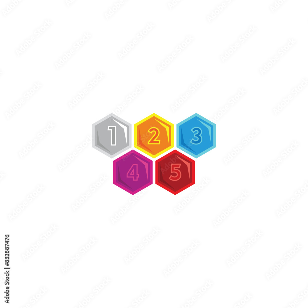 Obraz premium Number 1, 2, 3, 4 and 5 colorful geometric symbol simple logo vector