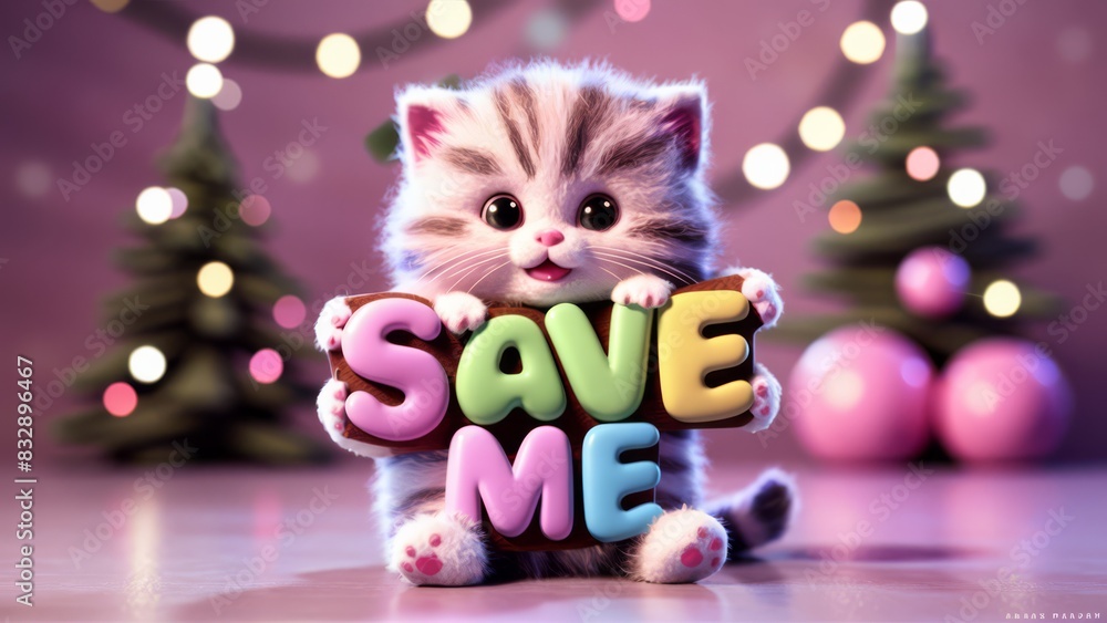 A small kitten holding a sign that says save me, AI A small kitten holding a sign that says save me, AI