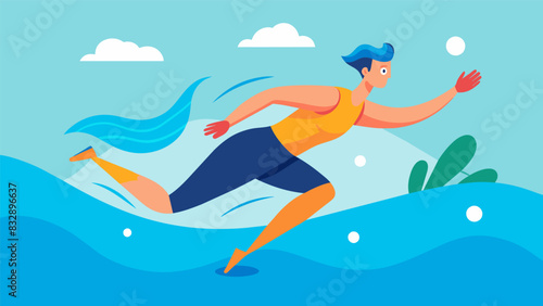 Ride the waves and work up a sweat in a refreshing underwater exercise program.. Vector illustration