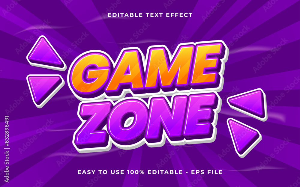 Editable text effect game zone 3d Cartoon template style premium vector