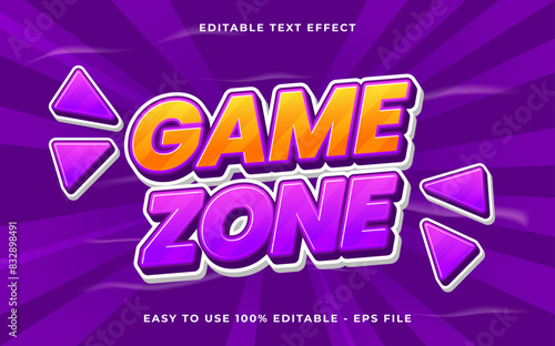 Editable text effect game zone 3d Cartoon template style premium vector