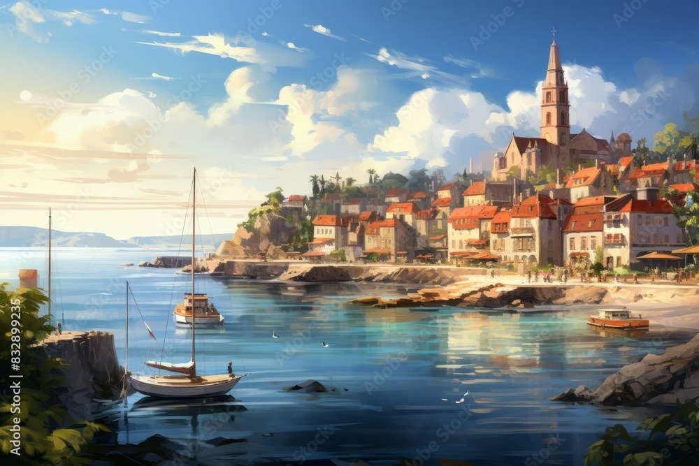 Fototapeta premium Seaside towns - Generative AI