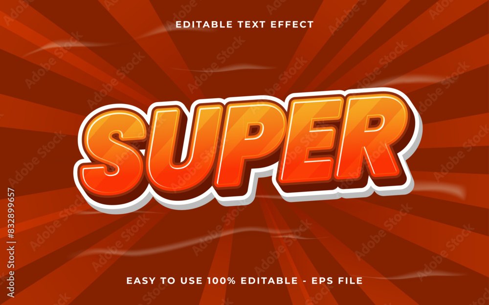 Editable text effect Super 3d Cartoon template style premium vector