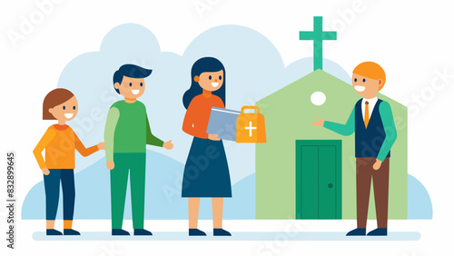 Whether youre a regular attendee or a firsttime visitor the greeters make sure everyone feels valued and accepted at the church.. Vector illustration