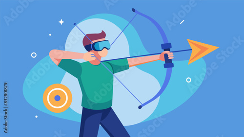 A unique approach to precision training through VR archery designed to enhance muscle memory and handeye coordination.. Vector illustration