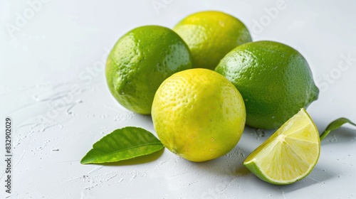 Fresh limes on a white backdrop