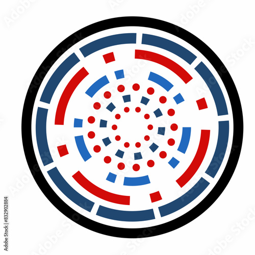 American flag motif  circle frame. based on the national flag of the United States. red and white stripes.