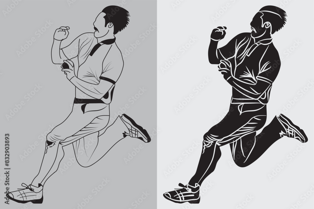 Fototapeta premium Male Cricket Bowler Action Pose Vector Illustration