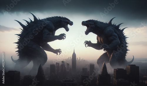 Monsters fight in NYC photo